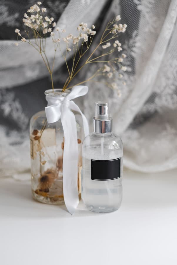 Perfume bottles on a marble surface
